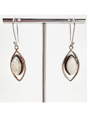 White Quartz Dangle Earrings Sterling Silver 925 Size 2" Length